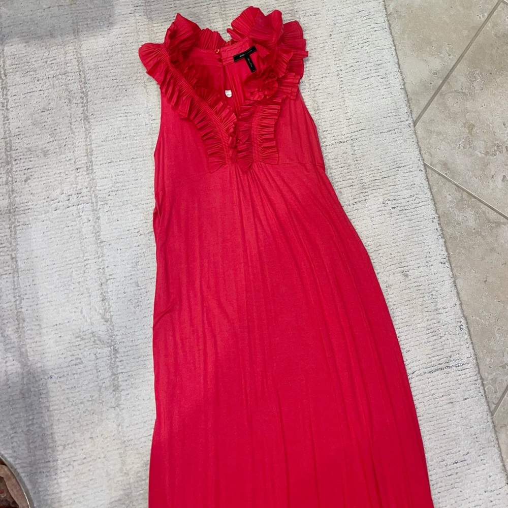 BCBGMaxAzria ruffle neckline maxi dress